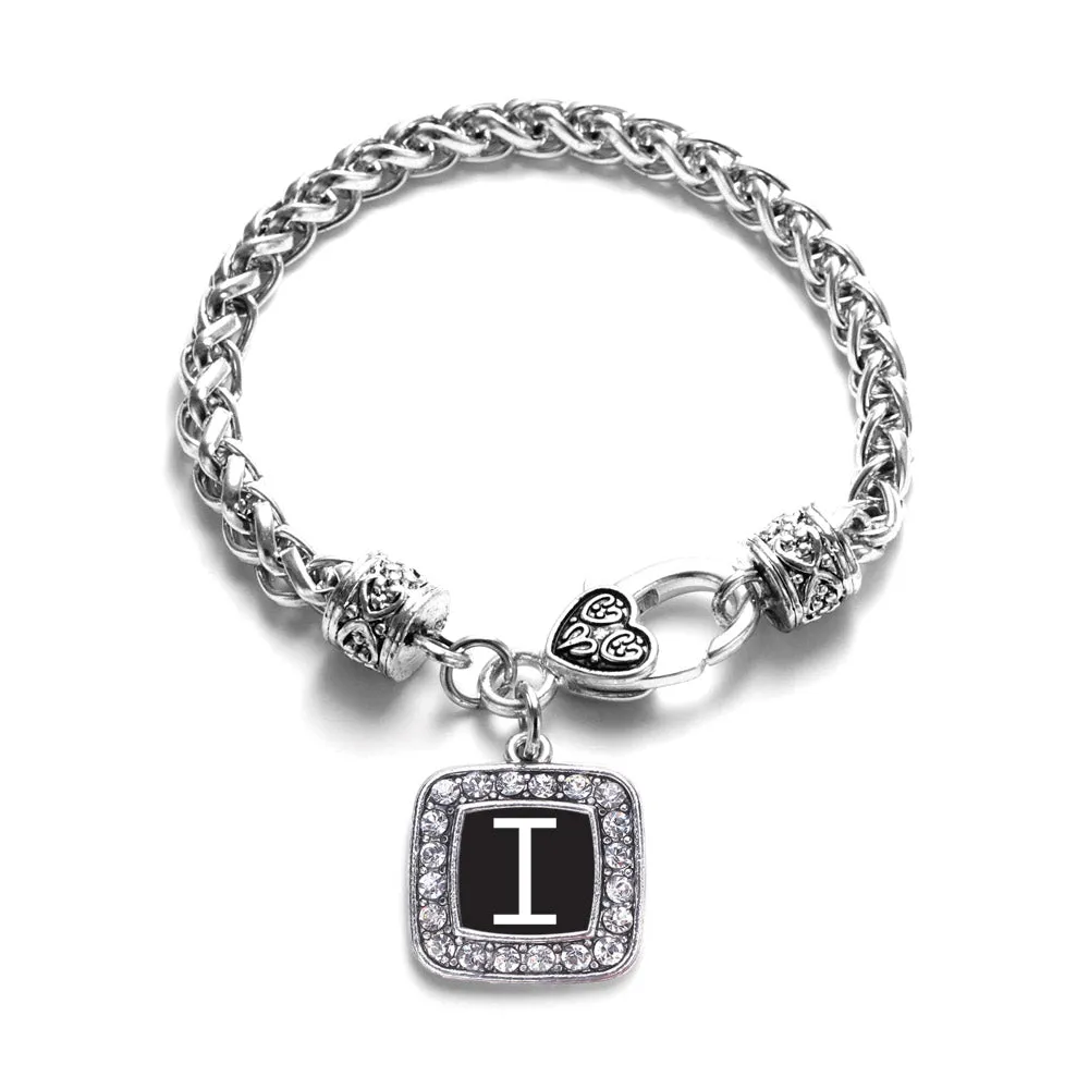 Silver My Initials - Letter I Square Charm Braided Bracelet