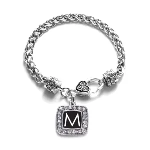 Silver My Initials - Letter M Square Charm Braided Bracelet