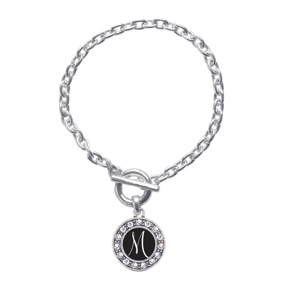 Silver My Script Initials - Letter M Circle Charm Toggle Bracelet