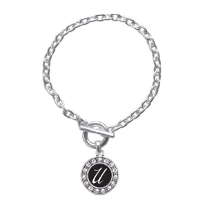 Silver My Script Initials - Letter U Circle Charm Toggle Bracelet