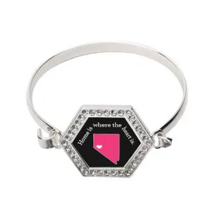 Silver Nevada State Heart Hexagon Charm Bangle Bracelet