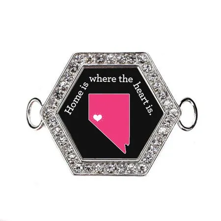 Silver Nevada State Heart Hexagon Charm Bangle Bracelet