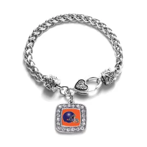 Silver Orange and Blue Team Helmet Square Charm Braided Bracelet