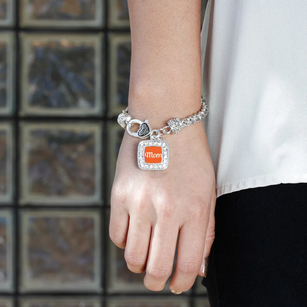 Silver Orange Mom Square Charm Braided Bracelet