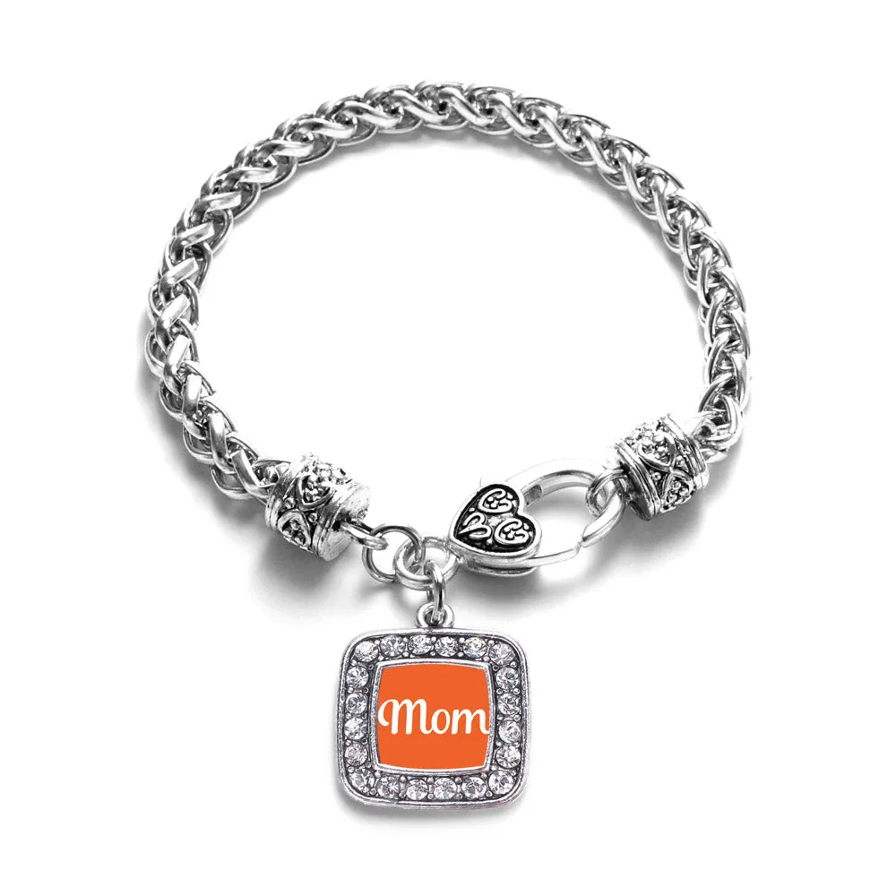 Silver Orange Mom Square Charm Braided Bracelet