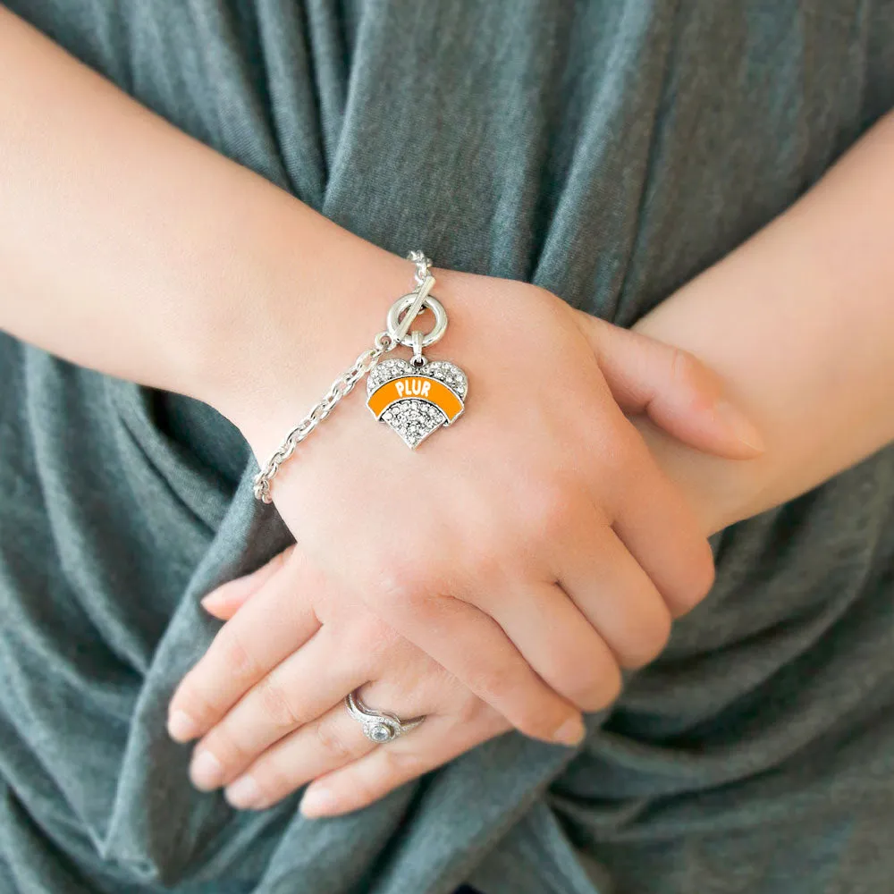 Silver Orange PLUR Pave Heart Charm Toggle Bracelet