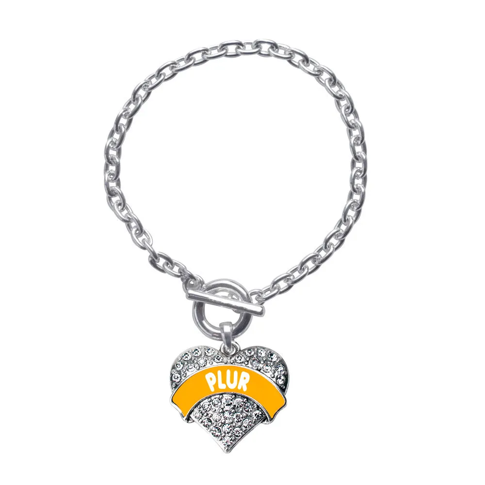 Silver Orange PLUR Pave Heart Charm Toggle Bracelet