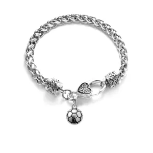 Silver Petite Soccer Ball Charm Braided Bracelet