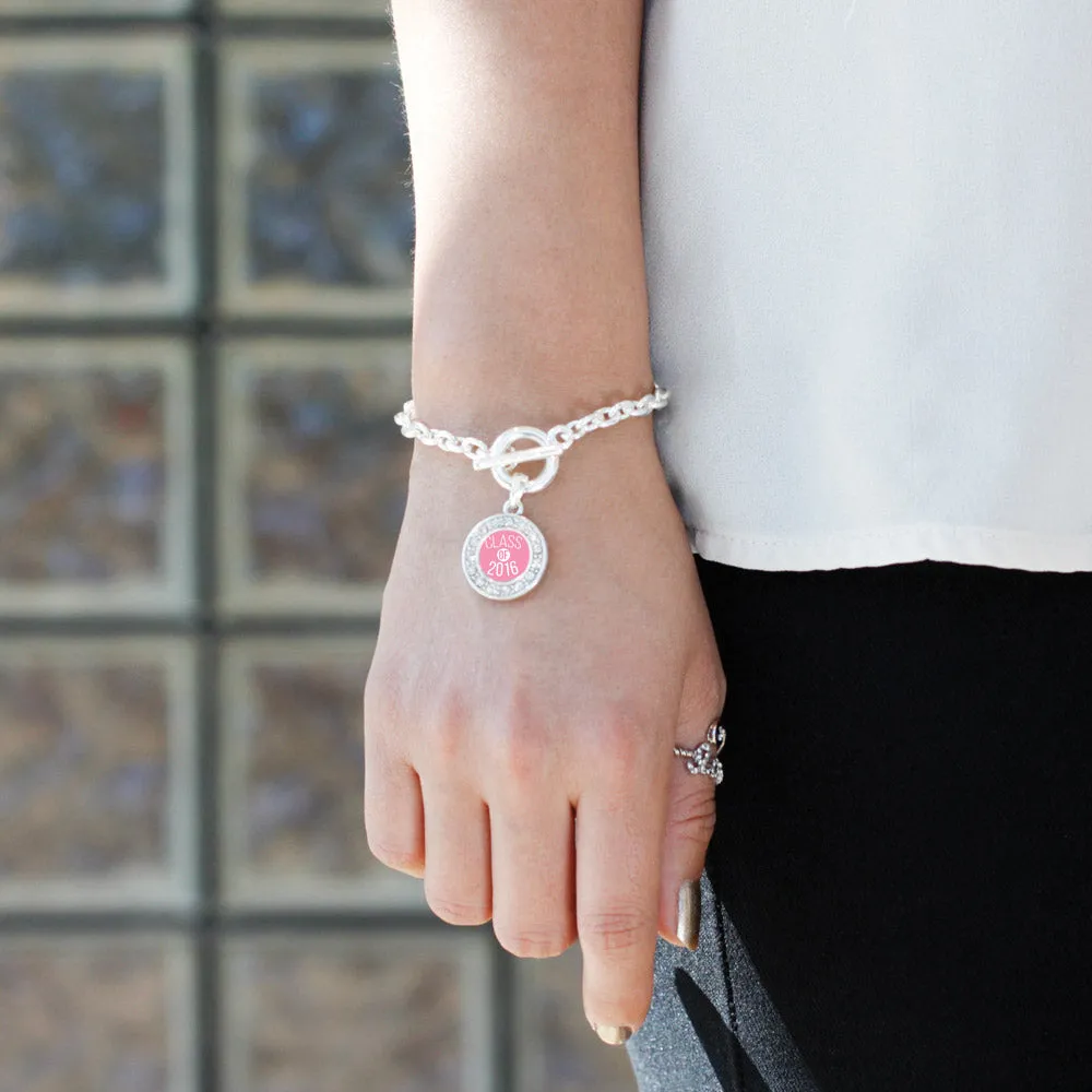 Silver Pink Class of 2016 Circle Charm Toggle Bracelet