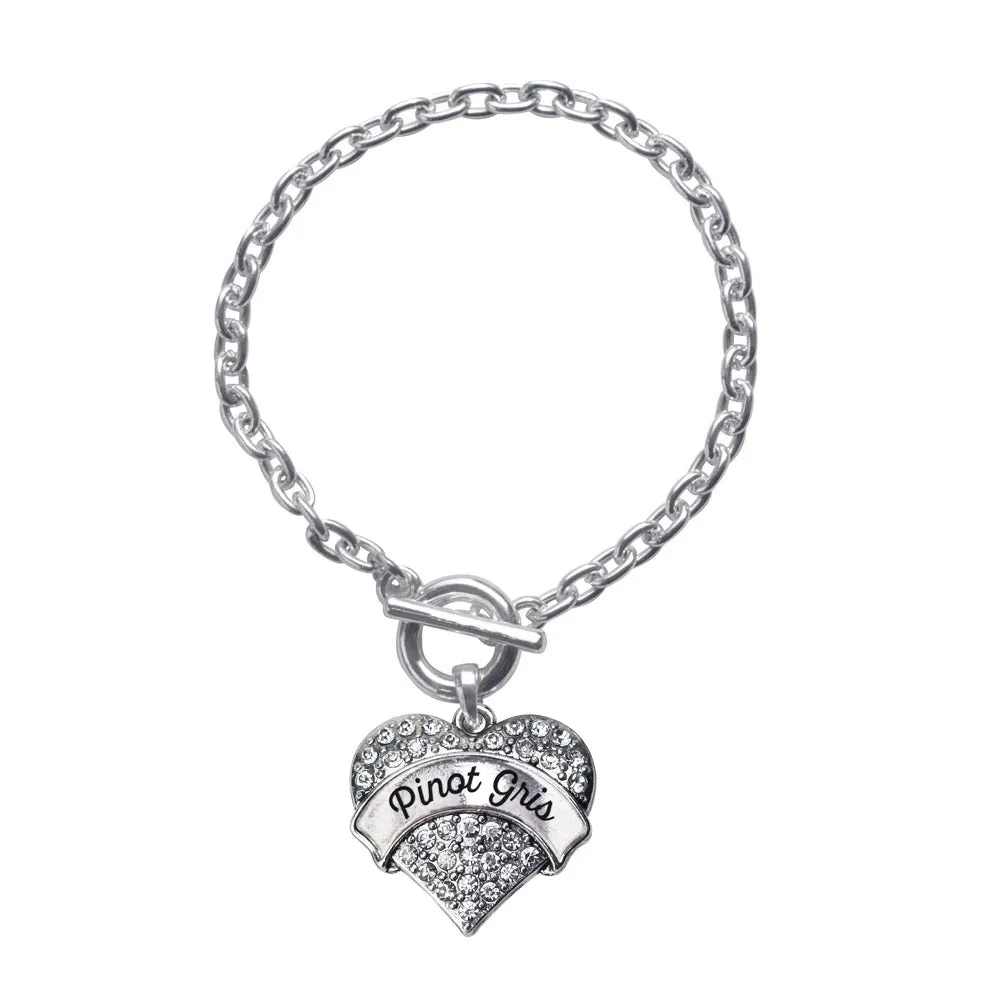 Silver Pinot Gris Pave Heart Charm Toggle Bracelet