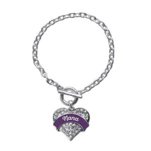 Silver Plum Nana Pave Heart Charm Toggle Bracelet