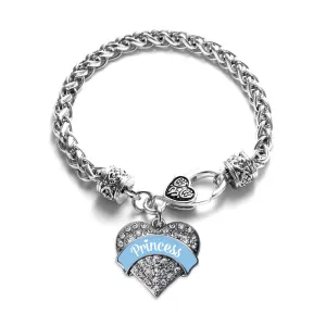 Silver Princess - Light Blue Pave Heart Charm Braided Bracelet