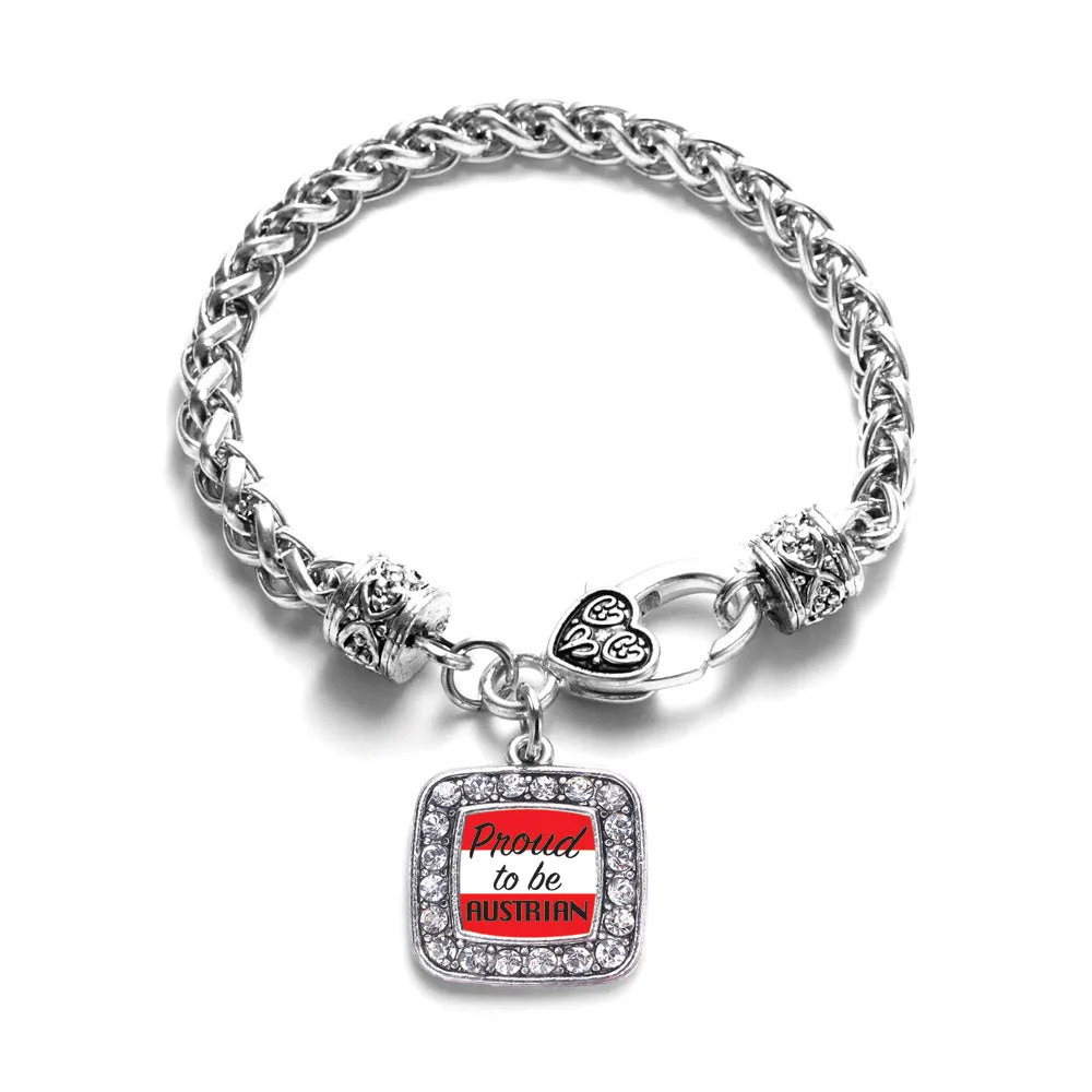 Silver Proud to be Austrian Square Charm Braided Bracelet