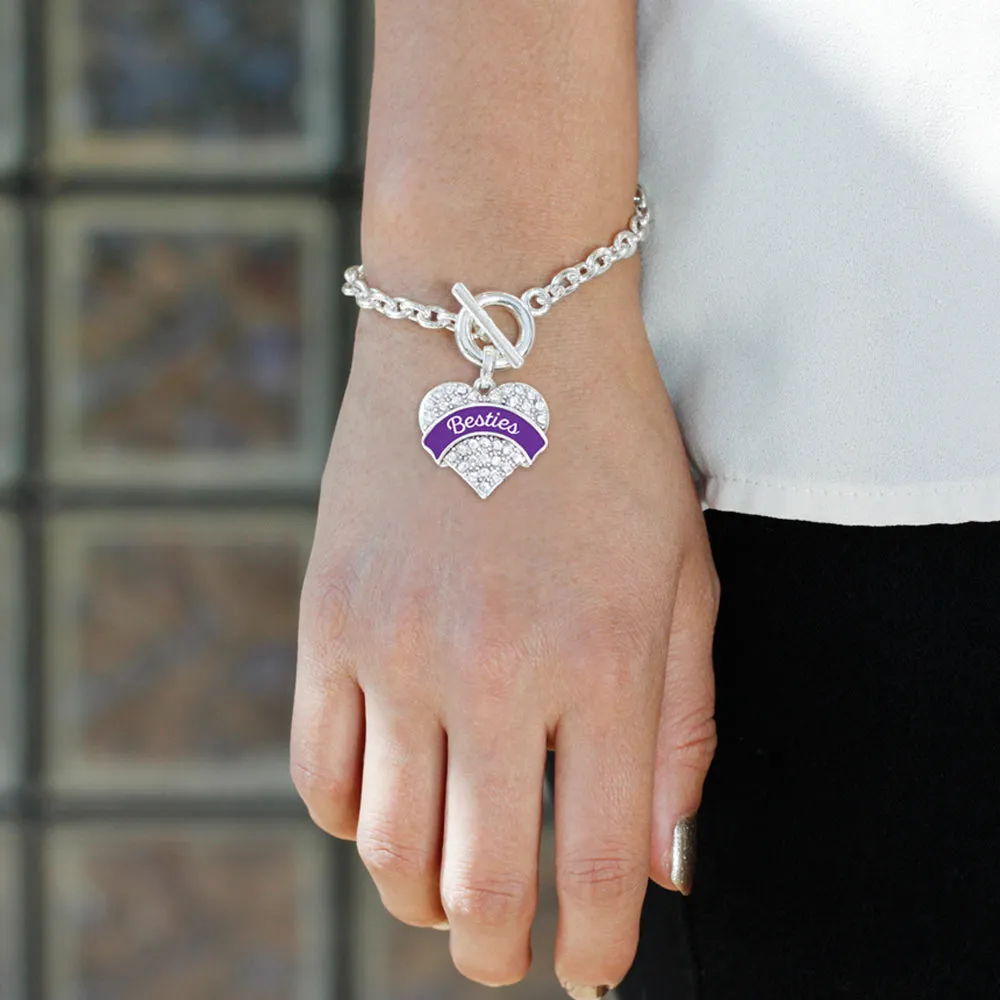 Silver Purple Besties Pave Heart Charm Toggle Bracelet