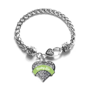 Silver Sage Green Baby Sister Pave Heart Charm Braided Bracelet