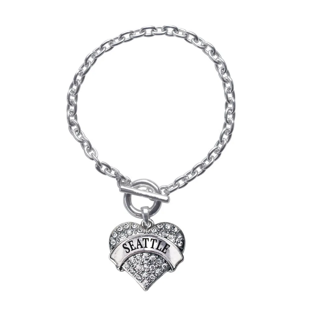 Silver Seattle Pave Heart Charm Toggle Bracelet