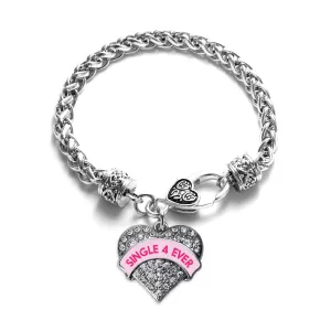 Silver Single 4 Ever Pink Candy Pave Heart Charm Braided Bracelet