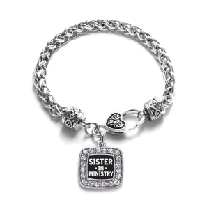 Silver Sister in Ministry Square Charm Braided Bracelet