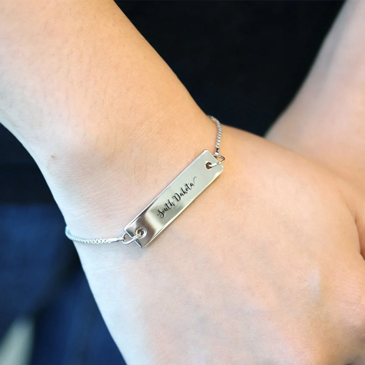 Silver South Dakota Adjustable Bar Bracelet