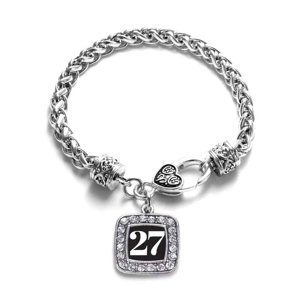 Silver Sport Number 27 Square Charm Braided Bracelet