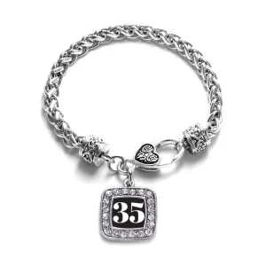 Silver Sport Number 35 Square Charm Braided Bracelet