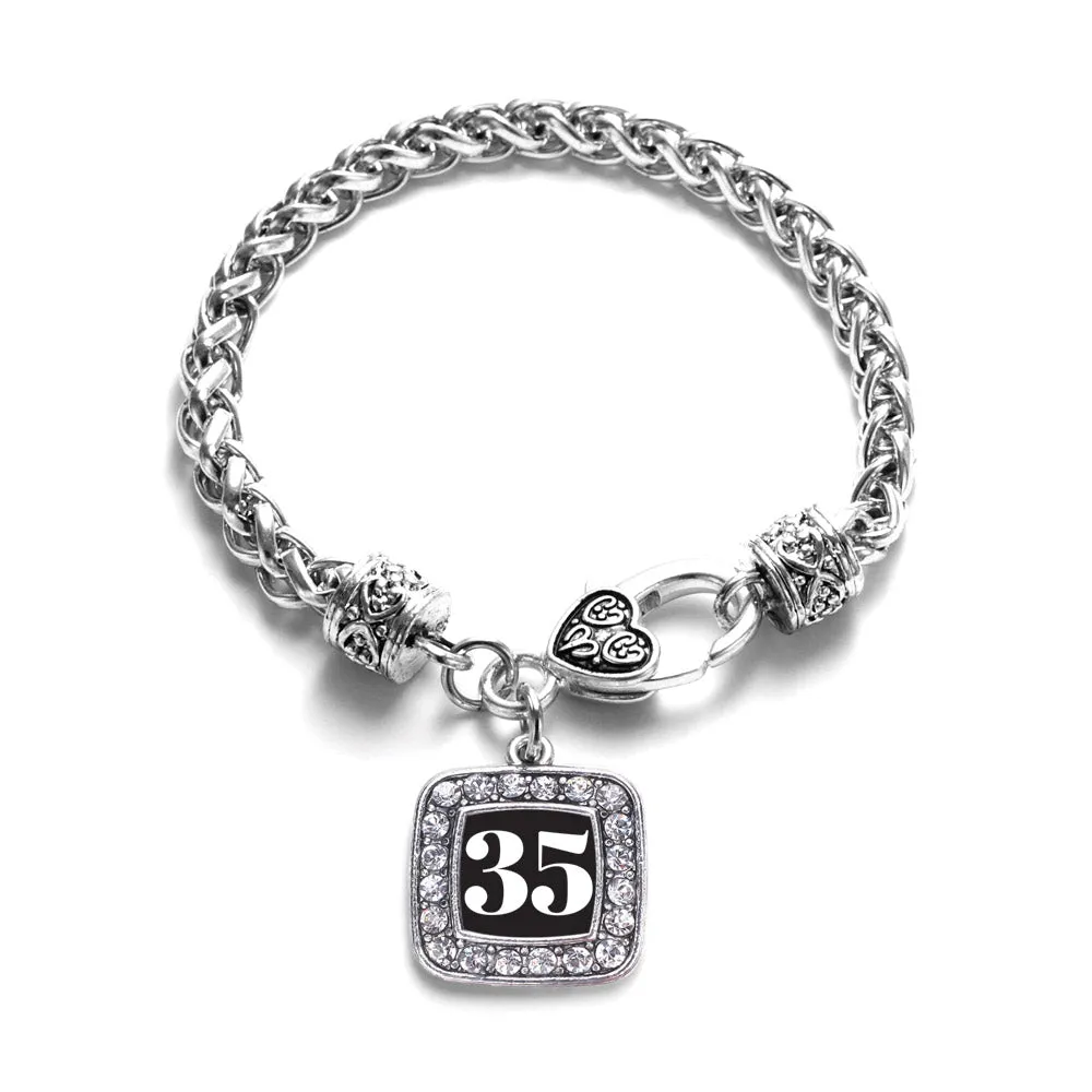 Silver Sport Number 35 Square Charm Braided Bracelet