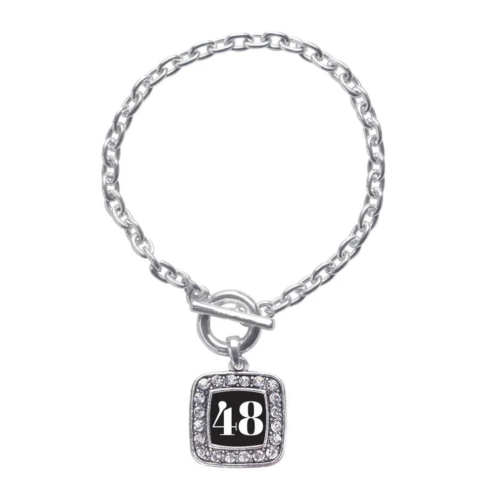 Silver Sport Number 48 Square Charm Toggle Bracelet