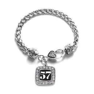 Silver Sport Number 57 Square Charm Braided Bracelet