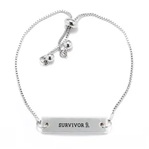 Silver Survivor Ribbon Adjustable Bar Bracelet