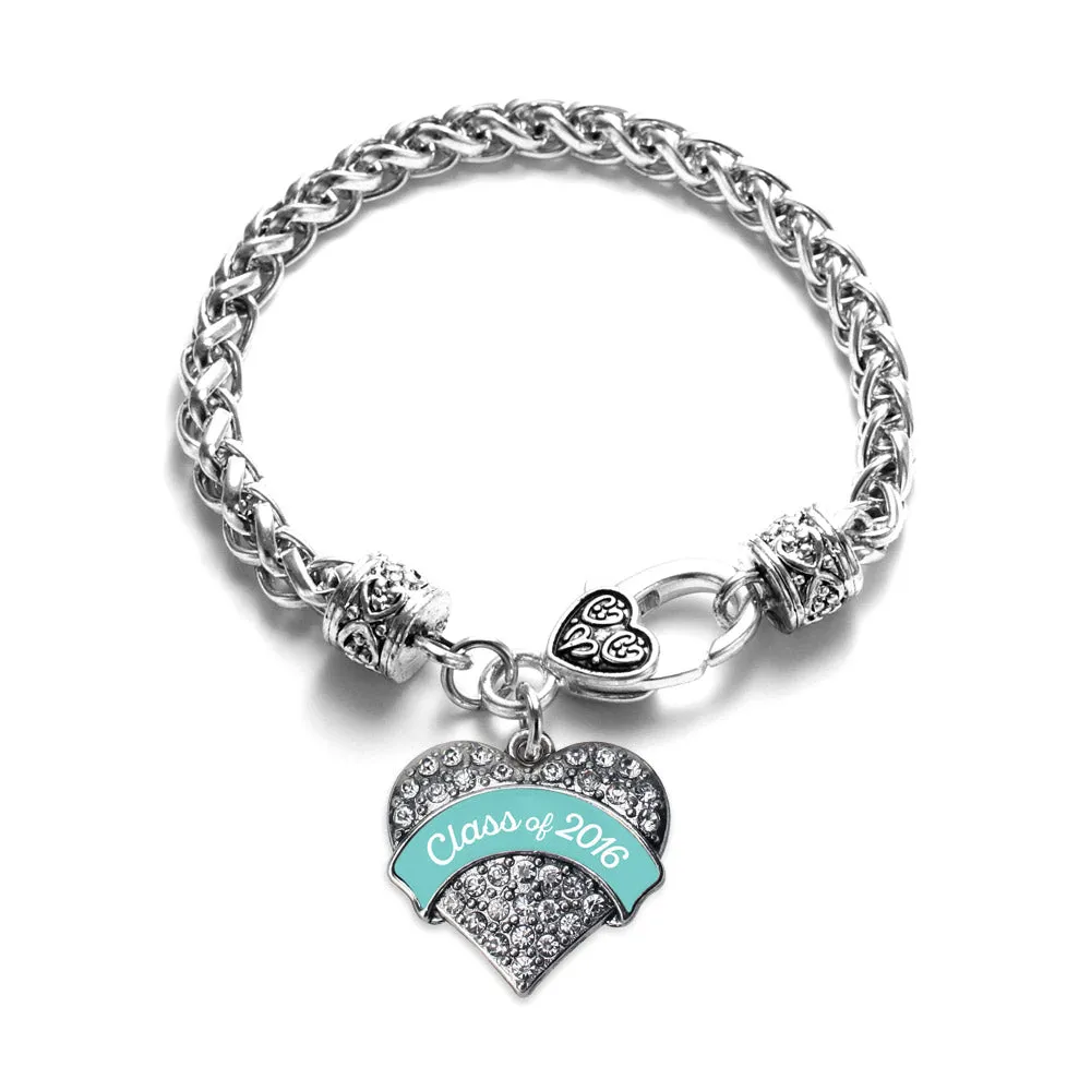 Silver Teal Class of 2016 Pave Heart Charm Braided Bracelet