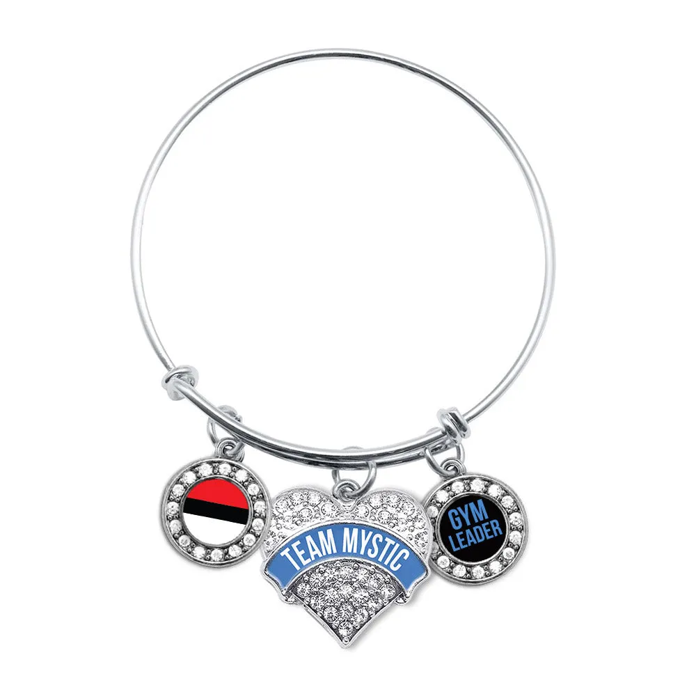 Silver Team Mystic - Gym Leader Pave Heart Charm Wire Bangle Bracelet