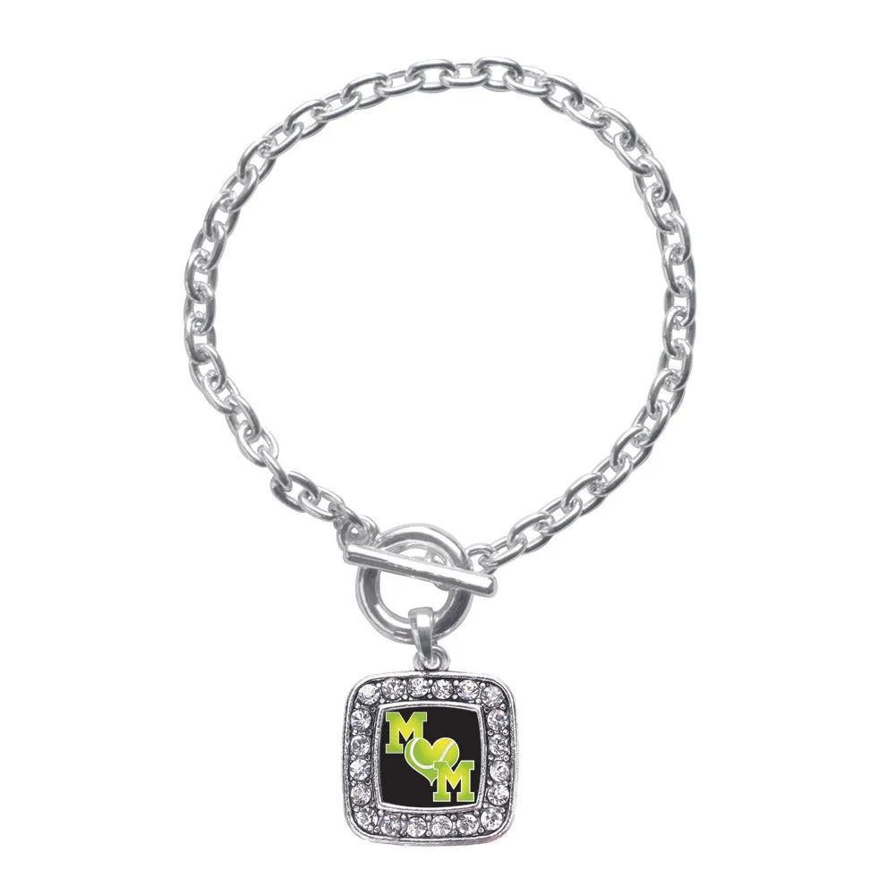 Silver Tennis Mom Square Charm Toggle Bracelet