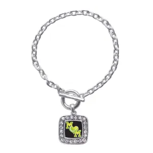 Silver Tennis Mom Square Charm Toggle Bracelet