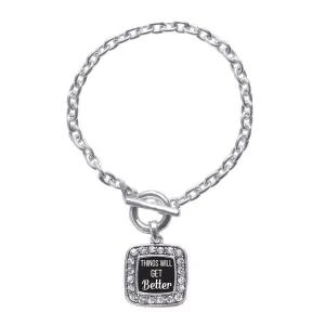 Silver Things Will Get Better Square Charm Toggle Bracelet