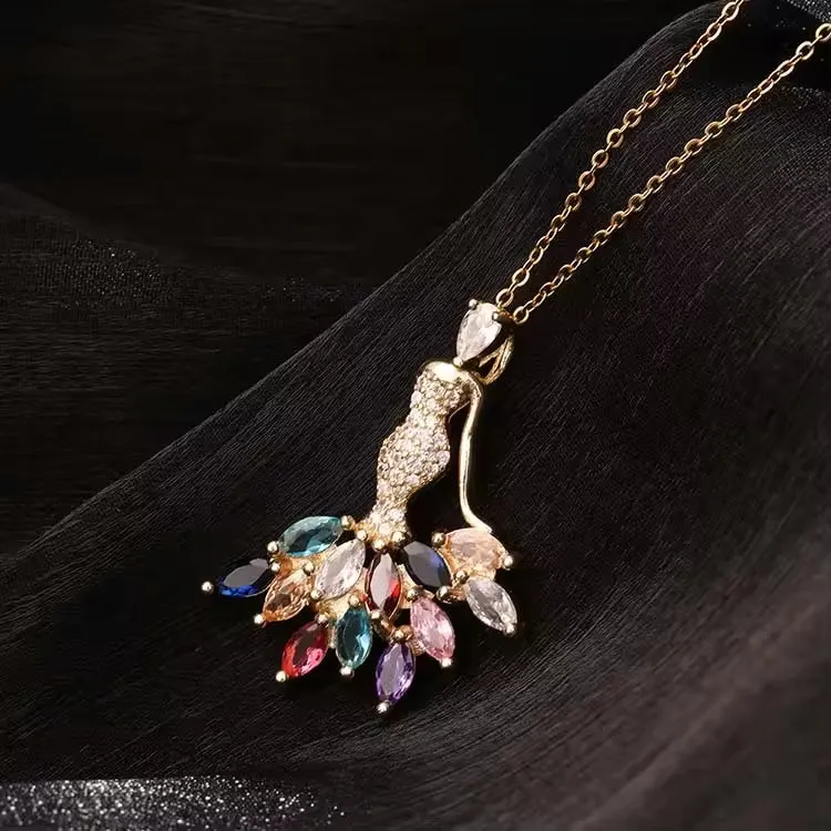 SISSLIA New Fashion Colored Zircon Copper Gold Plated Hip Hop Pendant Statement Necklace Dancing Girl Angel