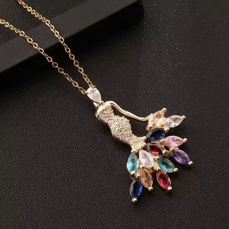 SISSLIA New Fashion Colored Zircon Copper Gold Plated Hip Hop Pendant Statement Necklace Dancing Girl Angel