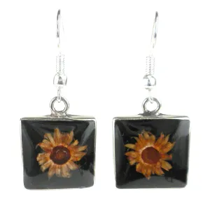 Small Square Nahua Flower and Alpaca Silver Earrings Artisana