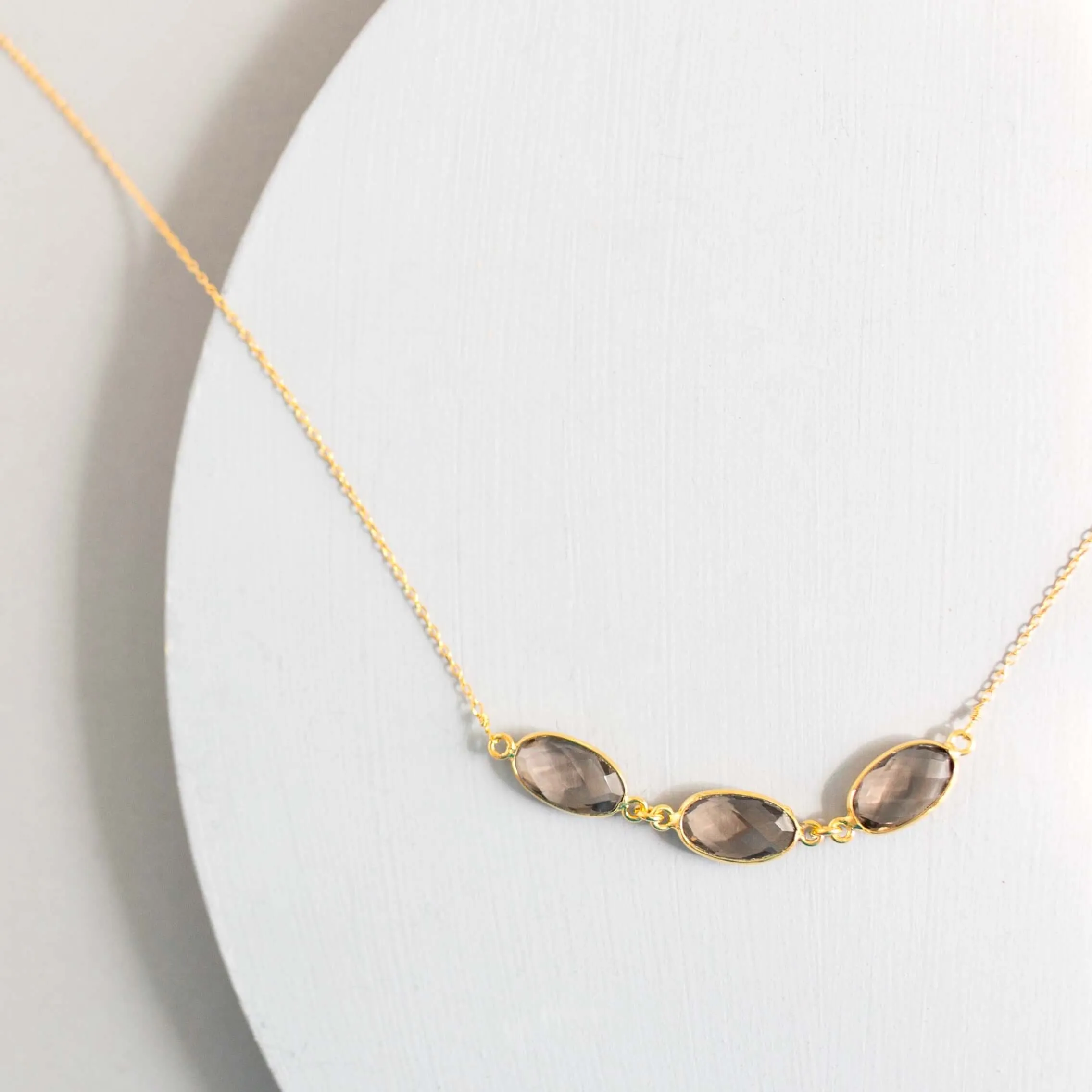 Smoky Quartz 3-Bezel Necklace