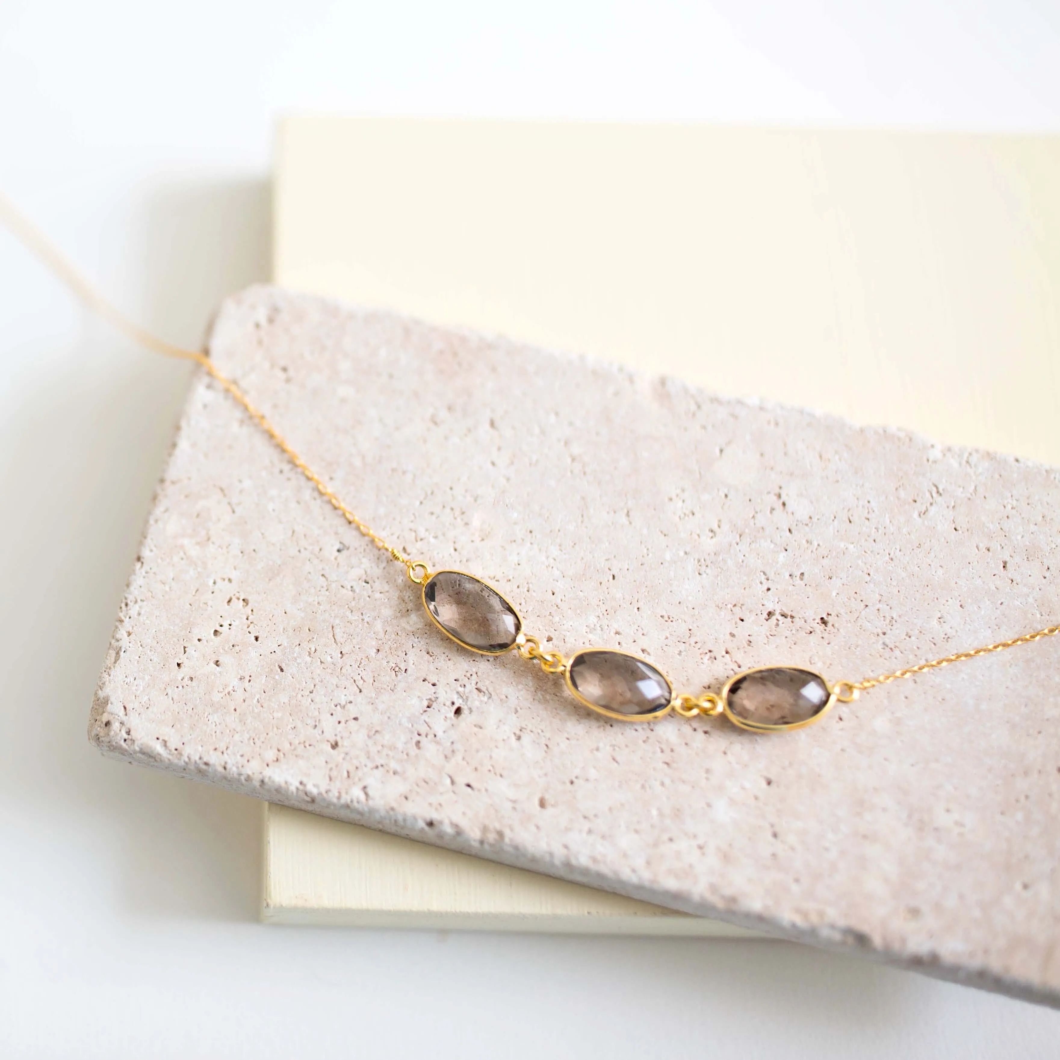 Smoky Quartz 3-Bezel Necklace