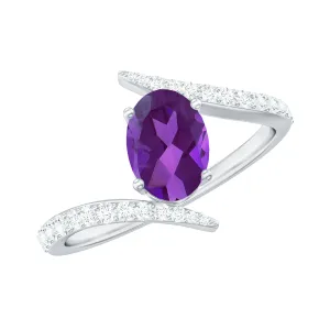 Solitaire Amethyst Bypass Engagement Ring with Diamond