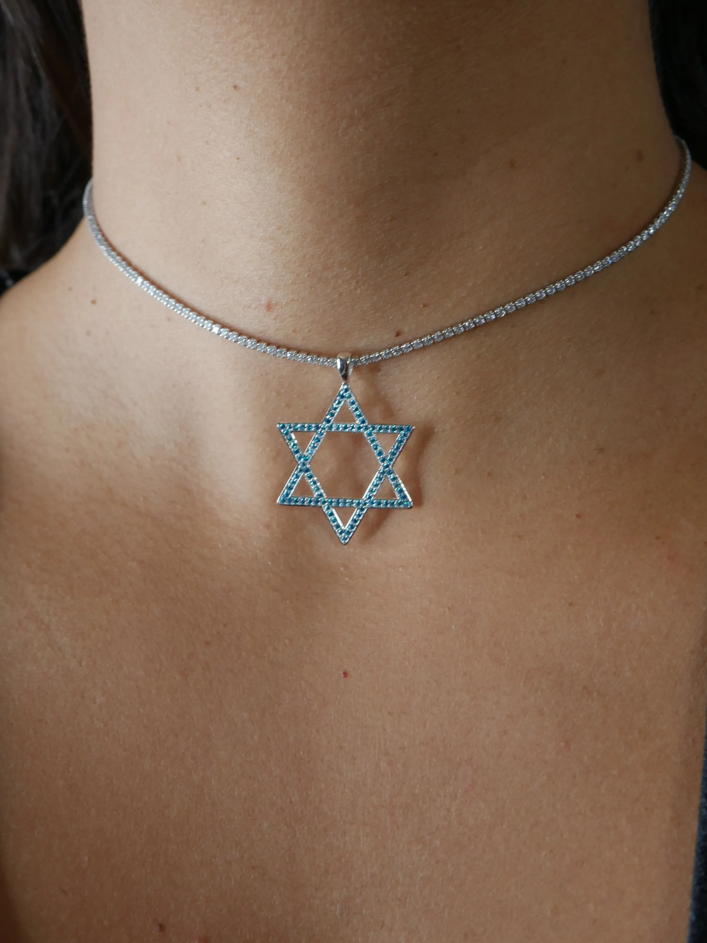 Star of David Pendant Necklace  .925 Sterling Silver Zircon Statement Necklaces