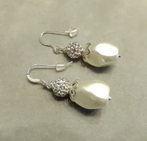 Sterling Silver Crystal and Pearl Drop Earrings