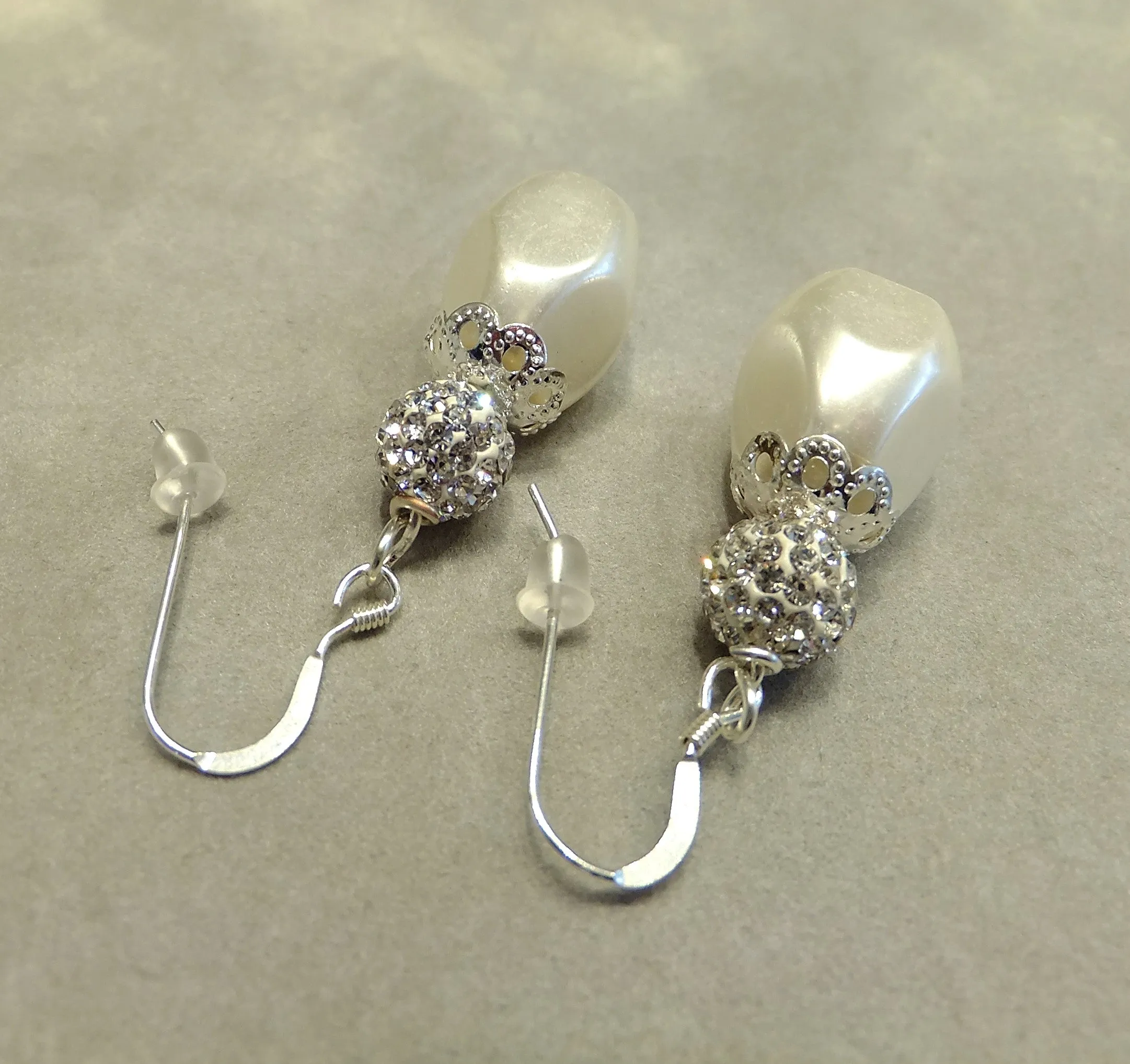 Sterling Silver Crystal and Pearl Drop Earrings