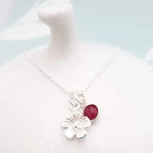 Sterling Silver Flower and Gemstone Pendant Necklace