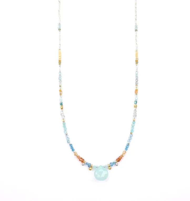 Sterling Silver Necklace with Chalcedony, Apatite, Aquamarine, and Citrine