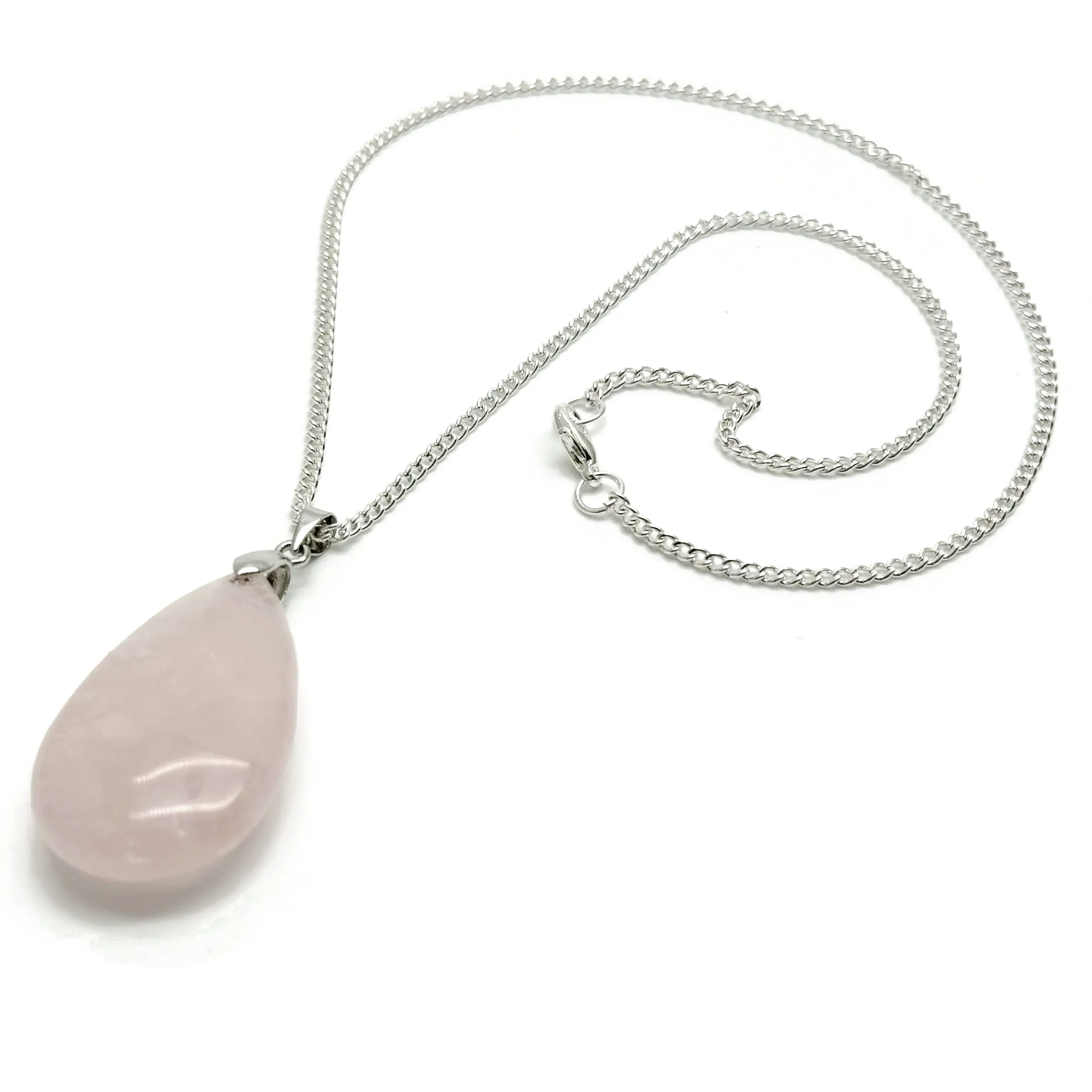 Tear Drop Rose Quartz Pendant Necklace