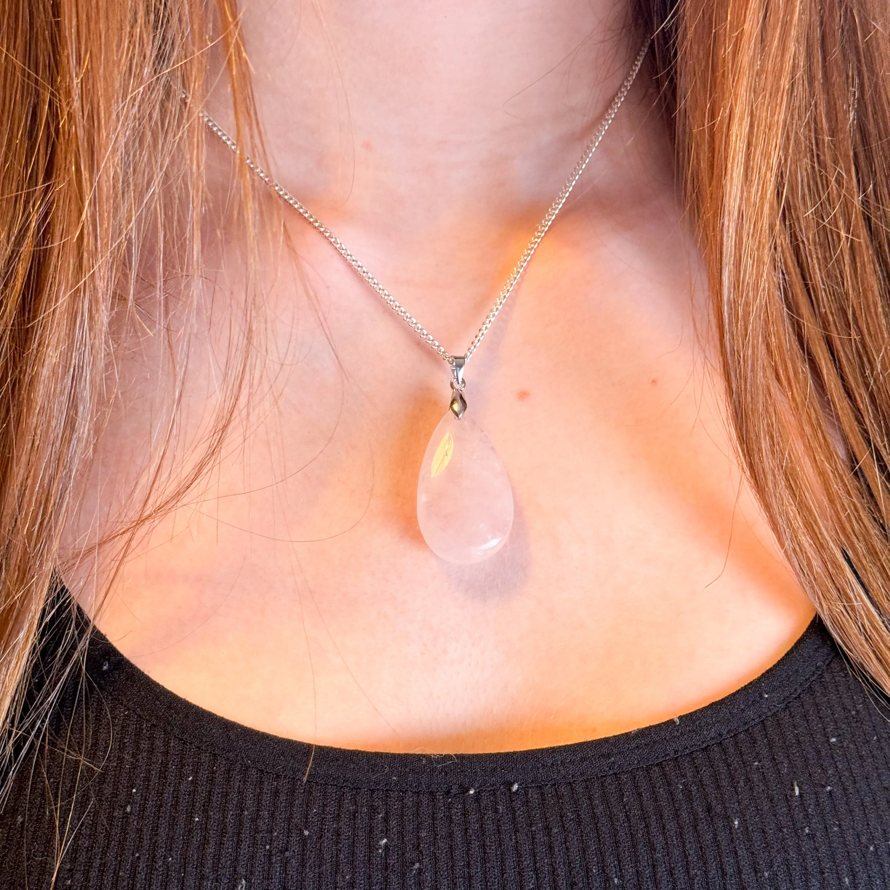 Tear Drop Rose Quartz Pendant Necklace