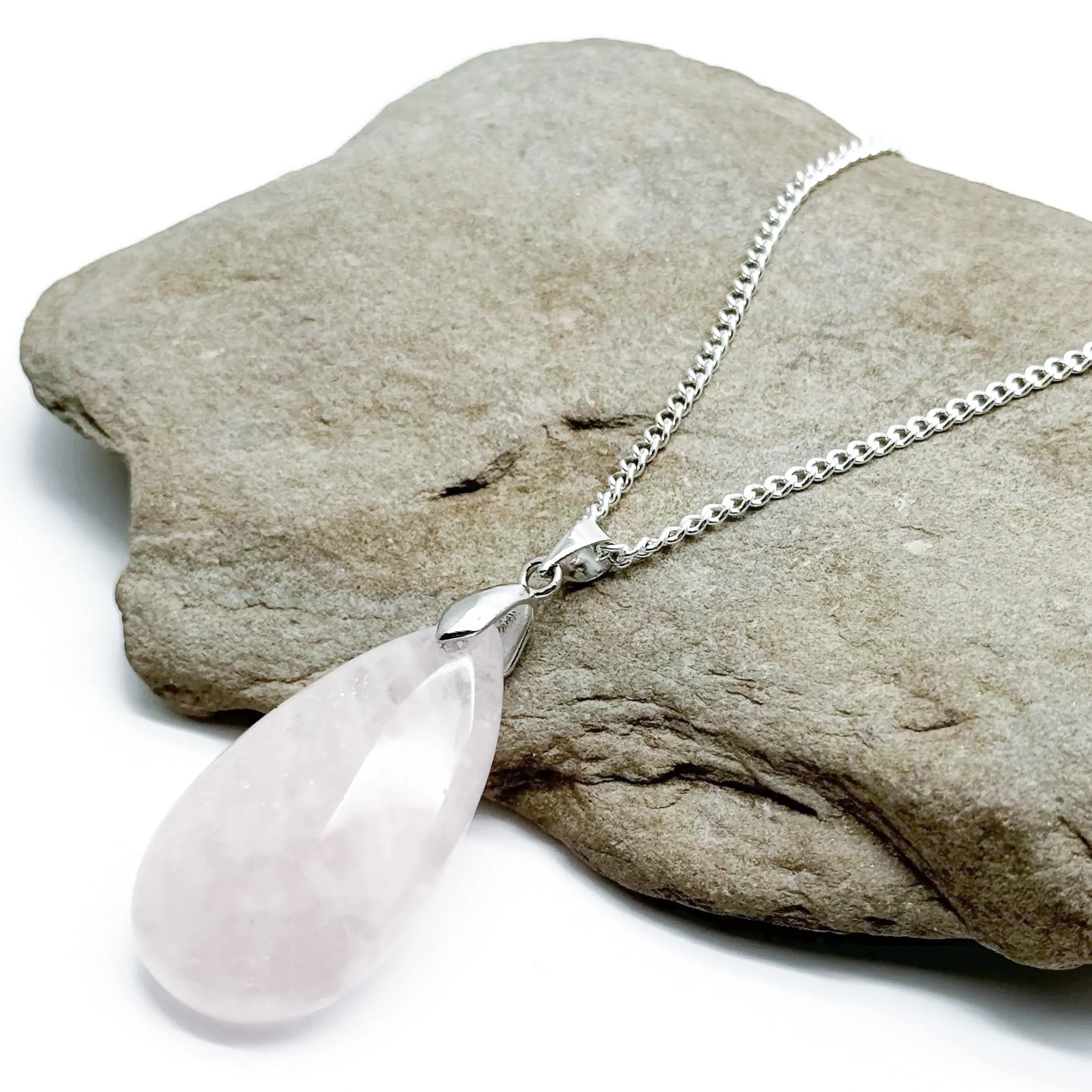 Tear Drop Rose Quartz Pendant Necklace