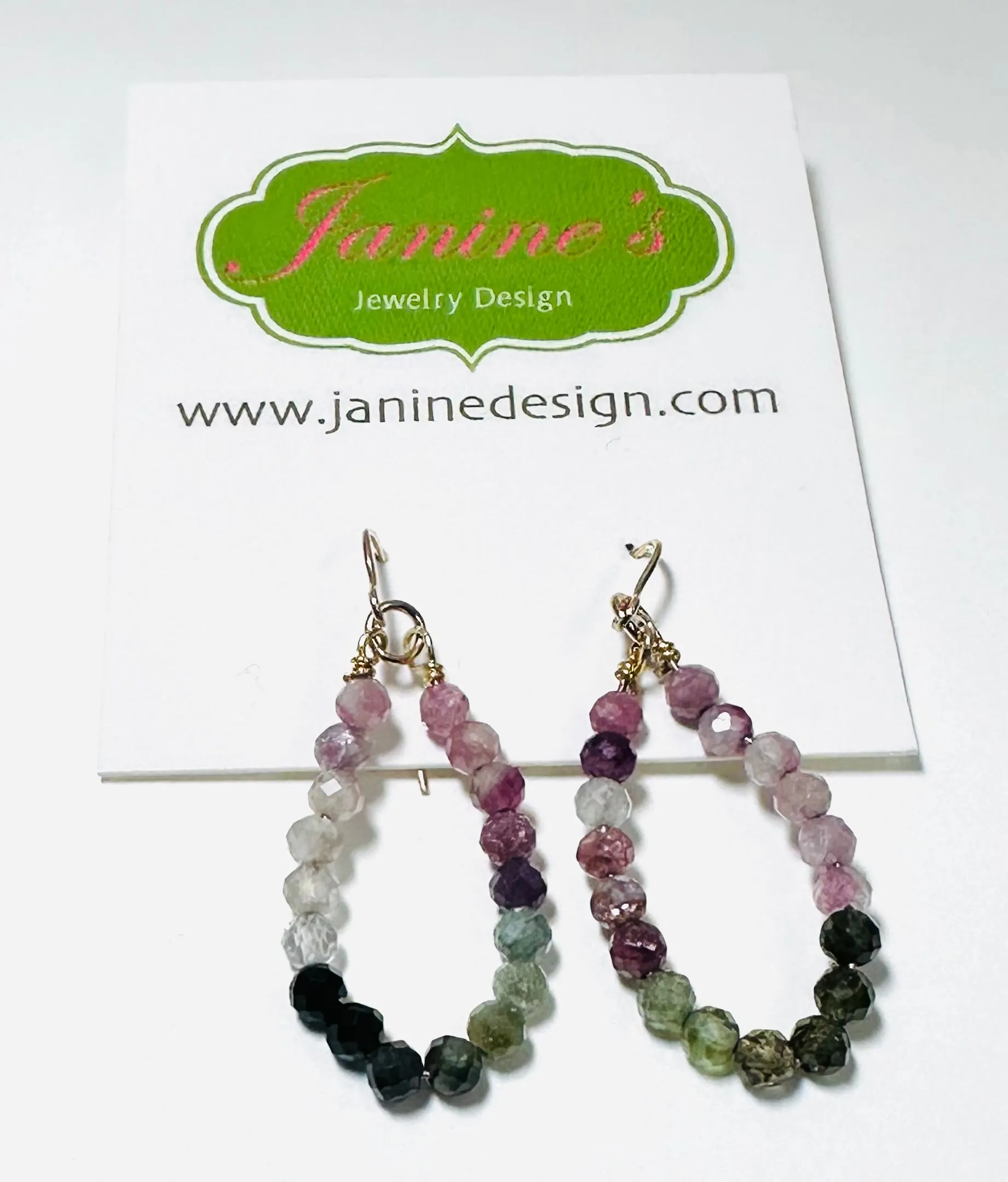 Tourmaline Gemstone Teardrop Hoop Earrings/Open Earrings