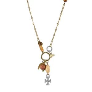 T.R.U. Talisman Of Tenacity With Horseshoe Cross And Gemstone Beads Necklace 30"